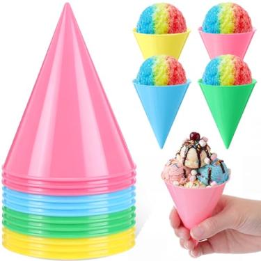 Imagem de FoldTier Pacote com 12 copos reutilizáveis de cone de neve, copo de sorvete de plástico de 170 g, adequado para máquina de cone de neve, à prova de vazamento, copos de gelo raspados para lamas ou suco