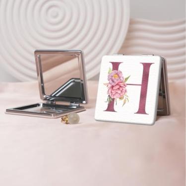 Imagem de Espelho de maquiagem portátil Flower Alphabet Series, mini espelho portátil dobrável, espelho de contorno quadrado portátil de dupla face, adequado para todos em qualquer ocasião