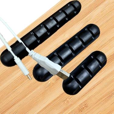 Imagem de 3 clipes de gerenciamento de cabos, suportes organizadores de cabos autoadesivos 3, 5, 7 compartimentos para gerenciamento de fios de mesa, instalação forte, mesa de escritório em casa perfeita (preto