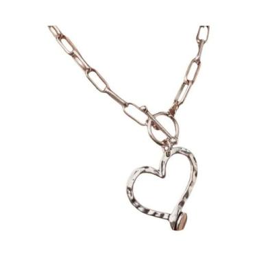 Imagem de Colar Feminino Com Pingente Grande De Coração, Choker De Metal, Joia S