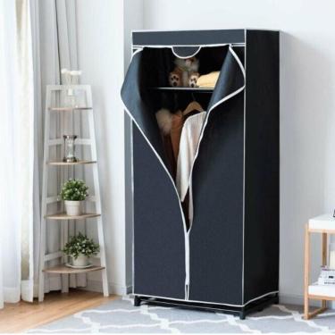 Imagem de Guarda Roupa Portatil Armario Multifuncional Arara Cabideiro Dobravel Organizador Camping Preto