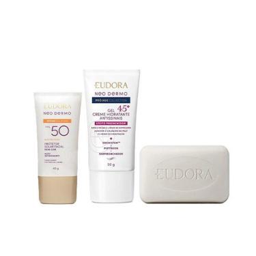 Imagem de Combo Eudora Tratamento Facial Protetor Solar 50p Creme Anti-sinais Sabonete Anti Acne