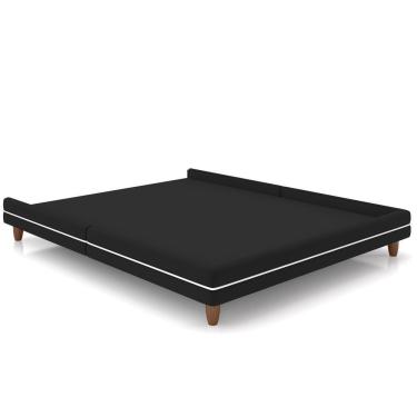 Imagem de Cama Casal Base Box Pés Madeira 168cm Suném P05 Veludo Preto - Lyam Decor