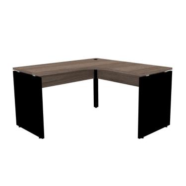 Imagem de Mesa De Escritório Em L Pé Painel Pe25 Em Mdp 145 X 145 X 60 Cm Cor Walnut E Base Preta