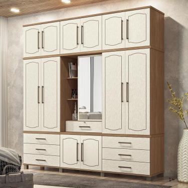 Imagem de Guarda Roupa Casal Londres Capelinha 13.7 13 Portas 7 Gavetas Jatobá-areia Com Espelho - Santos Andirá Jatobá-areia