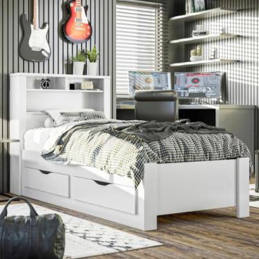 Imagem de Cama Solteiro Invicta com 2 Gavetas e Baú - Branco - Santos Andirá, Br