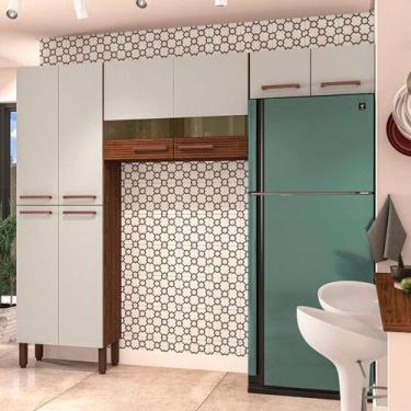 Imagem de Cozinha Compacta 3 peças 8 Portas Nala Kits Paraná, Nogueira e Off Whi