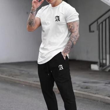 Imagem de Kit Camiseta Marca A Masculina Calça Moletom Conjunto Estilo Urbano St