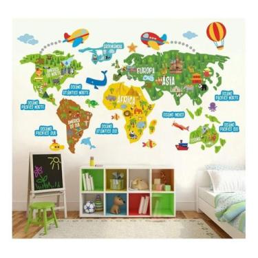 Imagem de Adesivo Mapa Mundi Infantil Já Recortado M10 Grande E Você Aplica Como