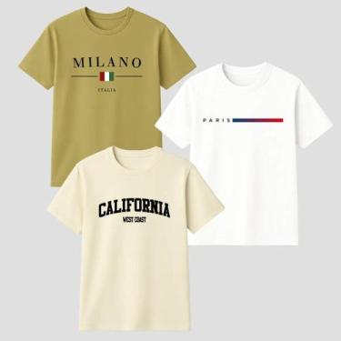 Imagem de Kit 3 Camisa Camiseta Masculina Estilosa Casual 100 Algodão Confortave