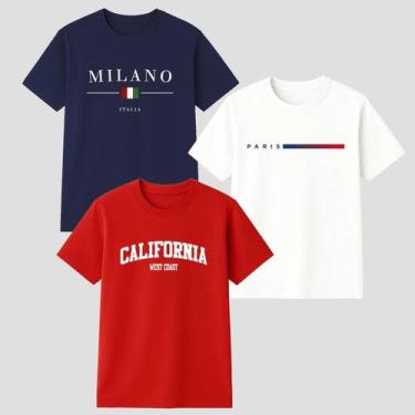 Imagem de Kit 3 Camisa Camiseta Masculina Estilosa Casual 100 Algodão Confortave