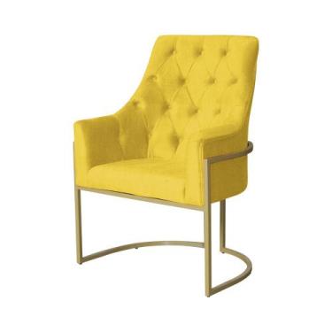 Imagem de Poltrona Decorativa Vick Suede Amarelo Base Dourada Ms Decor - Mansão 
