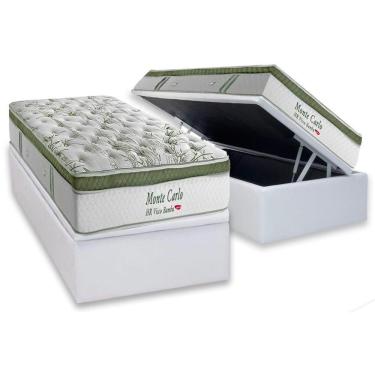Imagem de Cama Box Baú Solteiro: Colchão Molas Ensacadas Herval Monte Carlo Visco + Base Crc Linhão White (88x188)