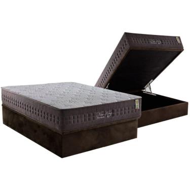 Imagem de Cama Box Baú Casal: Colchão Molas Masterpocket Ensacadas New King Brown + Base Crc Suede Brown (138x188)