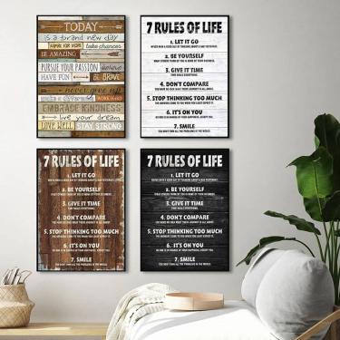 Imagem de Pôster de arte de parede em tela 7 regras da vida motivacional 40x60cm