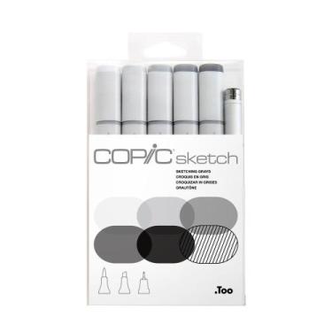 Imagem de  Caneta Copic Sketch 5 Cores Cinza + Multiliner Ponta Dupla
