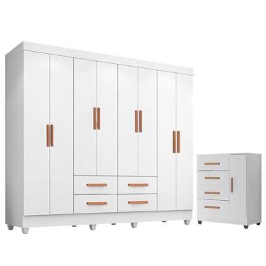Imagem de Guarda Roupa Casal Porto com Cômoda Lite 4 Gavetas 01 Porta Branco Bri