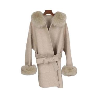 Imagem de Casaco de Lã e Caxemira Feminino para Inverno - Gola de Pele de Raposa