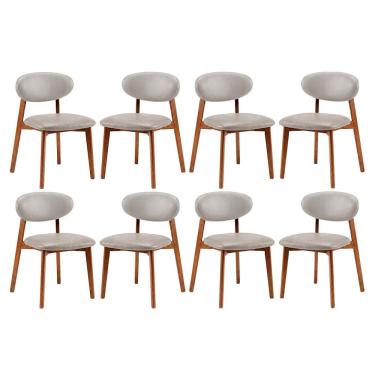 Imagem de Kit 8 Cadeiras de Jantar em Madeira Laura Estofada Couríssimo Palha CCS