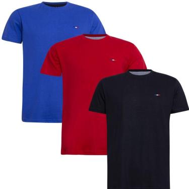 Imagem de Kit Camiseta Industrie Básica Bordada França Clássico  Algodão Premium Masculina 3 peças Cores-Masculino