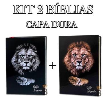 Imagem de Kit 2 Bíblias Letra Gigante Popular Capa Dura Leão Silver + Leão Gold 