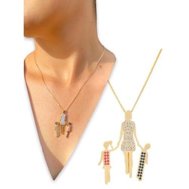 Imagem de Colar Feminino Pingente Filhos Filhas Casal Cravejado Mãe - Santo Esti