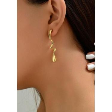 Imagem de Brincos Femininos com Design de Ondas e Gota - Deusa Modas, Dourado