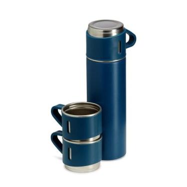 Imagem de Garrafa Térmica Vacum 500ml Com Kit 3 Xícara Café Xtuned, Azul