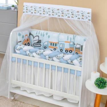 Imagem de Kit Mini Berço Trança 13 peças para Bebê Menino Transportes - AVM Enxo