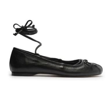 Imagem de Sapatilha Boneca Preta Couro Amarração Arezzo-Feminino