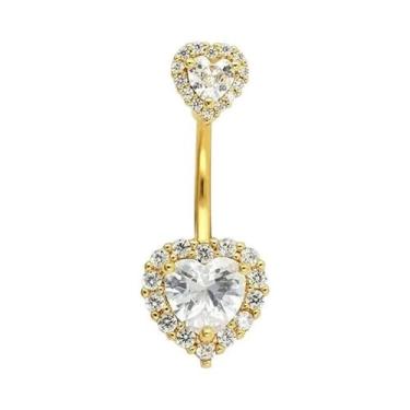 Imagem de Piercing De Umbigo Em Aço Inoxidável Dourado Com Flor E Coração De Cri
