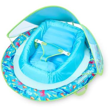 Imagem de Swimways Boia de mola infantil premium, inflável para viagem, com cobertura solar para bebês de 3 a 9 meses