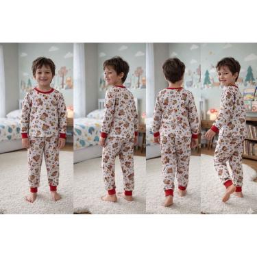 Imagem de Pijama Infantil Menino Inverno Estampa Capivara Blusa Manga Longa e Calça com Punhos de Ribana