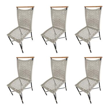 Imagem de Kit 6 Cadeiras Anne Corda Náutica Detalhe Em Madeira Base Alumínio Preto-areia