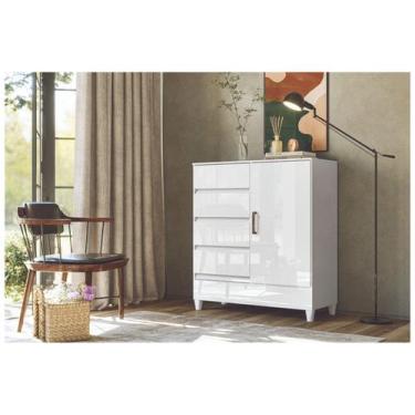 Imagem de Comoda 1 Porta 4 Gavetas Fit Branco Brilho - Santos Andirá, Branco