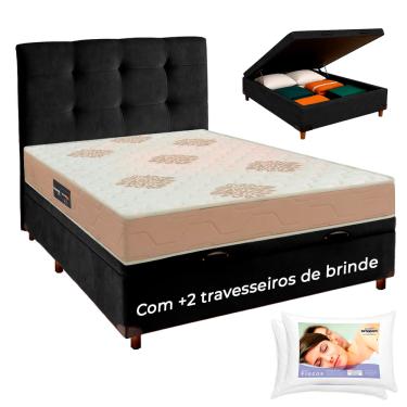 Imagem de Kit Cama Box Bau + Cabeceira + Colchão Casal D33 + 2 Travesseiros Ortobom