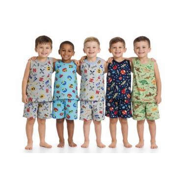 Imagem de Pijama Curto Regata Menino Algodão Confortável Estampado - Mundo dos B