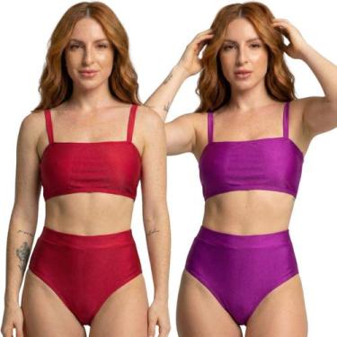 Imagem de KIT 2 Biquíni Cropped Hot Pants Top Faixa Liso Bella Fiore Cintura Alt