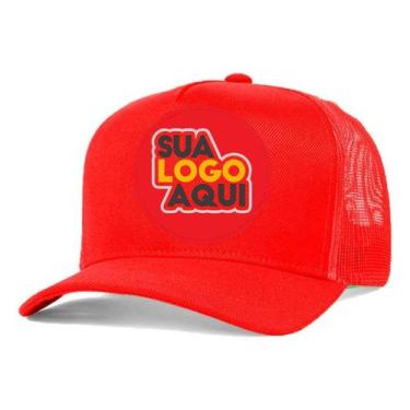 Imagem de Kit 4 Bonés Personalizados DTF Trucker Redinha Tela Aba Curva Cor:Verm
