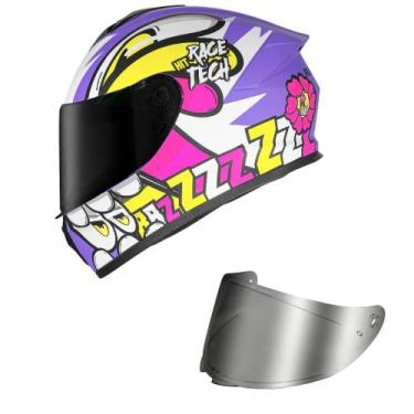 Imagem de Capacete Race Tech Hit Speedbee Branco e Roxo Fosco Mais Viseira Prata
