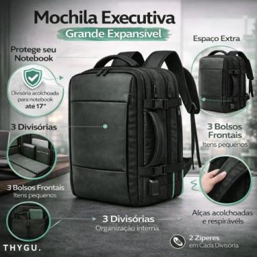 Imagem de Mochila Executiva Expansível Até 40L Notebook Viagem Usb Trabalho - ME