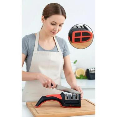 Imagem de 2x Afiador 3 em 1: Facas e Tesouras Profissionais Vermelho - Congratul