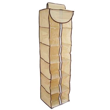 Imagem de Sapateira Organizadora Dobrável Kangur 6 Prateleiras em TNT Cartonado com Zíper Vertical Bege Yeet