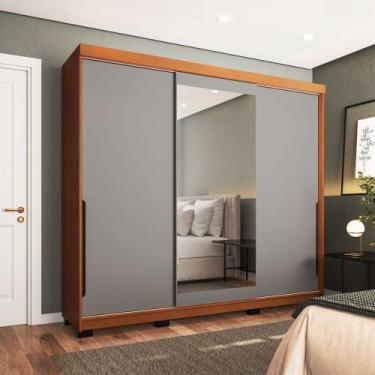 Imagem de Guarda-Roupa Casal Madrid 3 Portas 4 Gavetas com Espelho Cinza/Freijó 