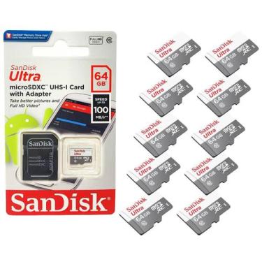 Imagem de Kit 10 Cartão De Memória 64gb Sandisk Ultra Speed Sdsqunr-064g-gn3ma