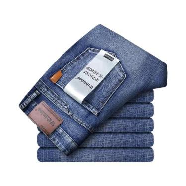 Imagem de Jeans Clássicos Azul E Preto Para Homens, Estilo Casual, Corte Reto, C