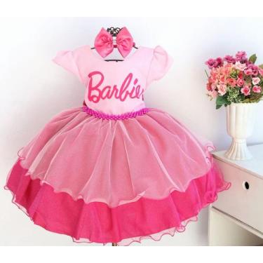 Imagem de Vestido De Festa Infantil Barbie Aniversário Luxo E Tiara - Pingo De G