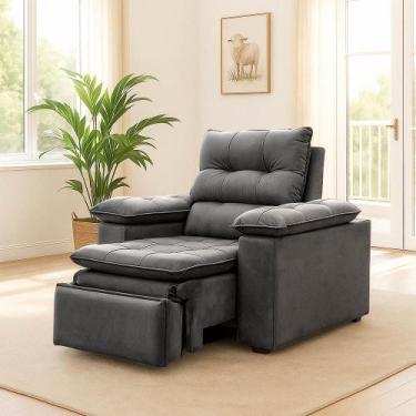 Imagem de Poltrona do Papai Reclinável Retrátil Bonari Veludo Cinza Grafite - Lo