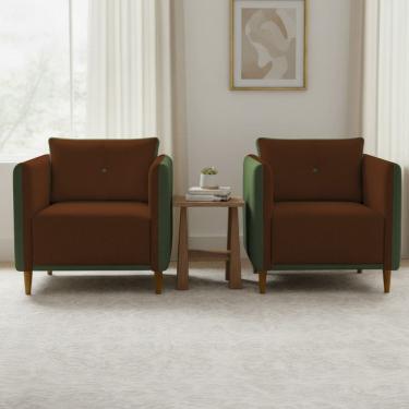 Imagem de Kit 2 Poltronas Decorativa Para Sala Recepção Consultório Aviv Luxo Corino e Linho