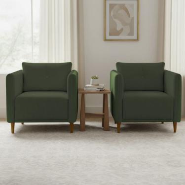 Imagem de Kit 2 Poltronas Decorativa Para Sala Recepção Consultório Aviv Luxo Corino e Linho